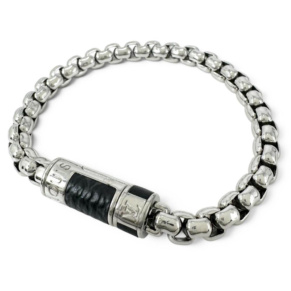 LOUIS VUITTON M62592 Bracelet Chain Monogram Eclipse Silver Made in Italy Men...